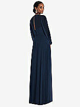 Rear View Thumbnail - Midnight Navy Strapless Chiffon Maxi Dress with Puff Sleeve Blouson Overlay 