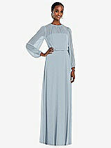 Front View Thumbnail - Mist Strapless Chiffon Maxi Dress with Puff Sleeve Blouson Overlay 