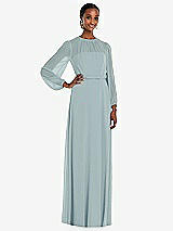 Front View Thumbnail - Morning Sky Strapless Chiffon Maxi Dress with Puff Sleeve Blouson Overlay 