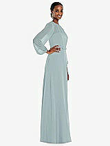 Side View Thumbnail - Morning Sky Strapless Chiffon Maxi Dress with Puff Sleeve Blouson Overlay 
