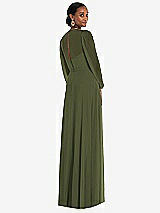 Rear View Thumbnail - Olive Green Strapless Chiffon Maxi Dress with Puff Sleeve Blouson Overlay 