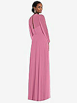 Rear View Thumbnail - Orchid Pink Strapless Chiffon Maxi Dress with Puff Sleeve Blouson Overlay 