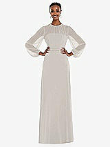 Alt View 1 Thumbnail - Oyster Strapless Chiffon Maxi Dress with Puff Sleeve Blouson Overlay 