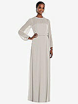 Front View Thumbnail - Oyster Strapless Chiffon Maxi Dress with Puff Sleeve Blouson Overlay 