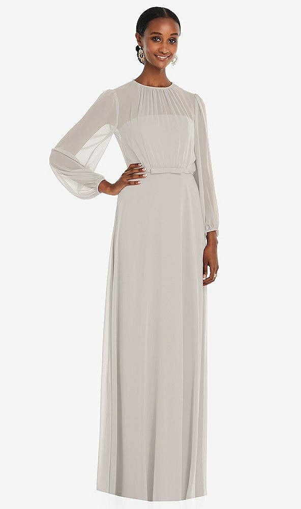 Front View - Oyster Strapless Chiffon Maxi Dress with Puff Sleeve Blouson Overlay 