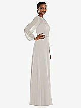 Side View Thumbnail - Oyster Strapless Chiffon Maxi Dress with Puff Sleeve Blouson Overlay 