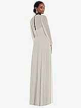 Rear View Thumbnail - Oyster Strapless Chiffon Maxi Dress with Puff Sleeve Blouson Overlay 
