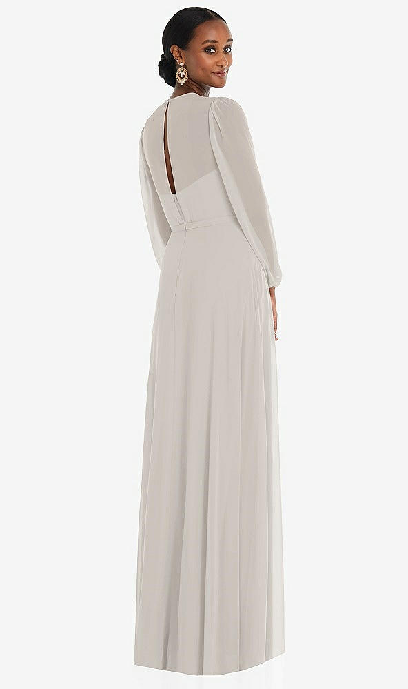 Back View - Oyster Strapless Chiffon Maxi Dress with Puff Sleeve Blouson Overlay 