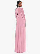 Rear View Thumbnail - Peony Pink Strapless Chiffon Maxi Dress with Puff Sleeve Blouson Overlay 