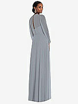 Rear View Thumbnail - Platinum Strapless Chiffon Maxi Dress with Puff Sleeve Blouson Overlay 