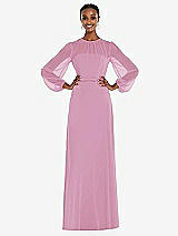 Alt View 1 Thumbnail - Powder Pink Strapless Chiffon Maxi Dress with Puff Sleeve Blouson Overlay 