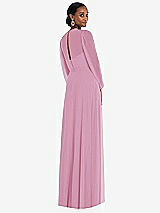 Rear View Thumbnail - Powder Pink Strapless Chiffon Maxi Dress with Puff Sleeve Blouson Overlay 