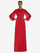 Alt View 1 Thumbnail - Parisian Red Strapless Chiffon Maxi Dress with Puff Sleeve Blouson Overlay 