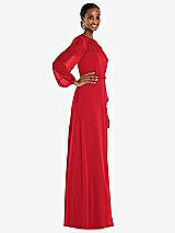 Side View Thumbnail - Parisian Red Strapless Chiffon Maxi Dress with Puff Sleeve Blouson Overlay 