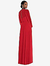 Rear View Thumbnail - Parisian Red Strapless Chiffon Maxi Dress with Puff Sleeve Blouson Overlay 