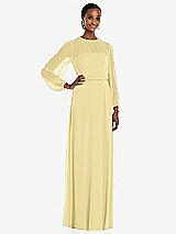 Front View Thumbnail - Pale Yellow Strapless Chiffon Maxi Dress with Puff Sleeve Blouson Overlay 