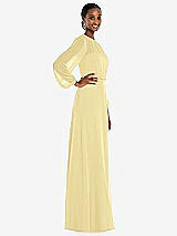 Side View Thumbnail - Pale Yellow Strapless Chiffon Maxi Dress with Puff Sleeve Blouson Overlay 