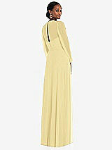 Rear View Thumbnail - Pale Yellow Strapless Chiffon Maxi Dress with Puff Sleeve Blouson Overlay 
