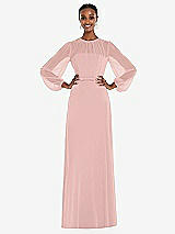 Alt View 1 Thumbnail - Rose - PANTONE Rose Quartz Strapless Chiffon Maxi Dress with Puff Sleeve Blouson Overlay 