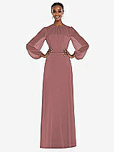Alt View 1 Thumbnail - Rosewood Strapless Chiffon Maxi Dress with Puff Sleeve Blouson Overlay 