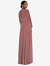 Rear View Thumbnail - Rosewood Strapless Chiffon Maxi Dress with Puff Sleeve Blouson Overlay 