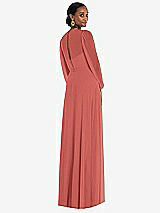 Rear View Thumbnail - Coral Pink Strapless Chiffon Maxi Dress with Puff Sleeve Blouson Overlay 
