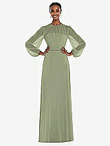 Alt View 1 Thumbnail - Sage Strapless Chiffon Maxi Dress with Puff Sleeve Blouson Overlay 