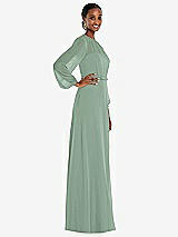 Side View Thumbnail - Seagrass Strapless Chiffon Maxi Dress with Puff Sleeve Blouson Overlay 