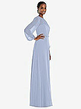 Side View Thumbnail - Sky Blue Strapless Chiffon Maxi Dress with Puff Sleeve Blouson Overlay 