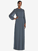 Front View Thumbnail - Silverstone Strapless Chiffon Maxi Dress with Puff Sleeve Blouson Overlay 