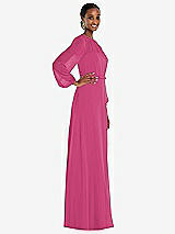 Side View Thumbnail - Tea Rose Strapless Chiffon Maxi Dress with Puff Sleeve Blouson Overlay 