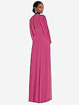 Rear View Thumbnail - Tea Rose Strapless Chiffon Maxi Dress with Puff Sleeve Blouson Overlay 