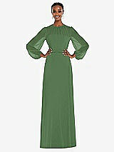 Alt View 1 Thumbnail - Vineyard Green Strapless Chiffon Maxi Dress with Puff Sleeve Blouson Overlay 