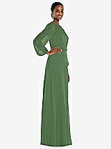 Side View Thumbnail - Vineyard Green Strapless Chiffon Maxi Dress with Puff Sleeve Blouson Overlay 