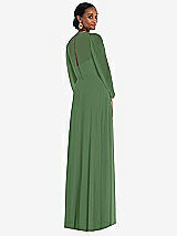 Rear View Thumbnail - Vineyard Green Strapless Chiffon Maxi Dress with Puff Sleeve Blouson Overlay 