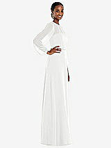 Side View Thumbnail - White Strapless Chiffon Maxi Dress with Puff Sleeve Blouson Overlay 