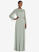 Front View Thumbnail - Willow Green Strapless Chiffon Maxi Dress with Puff Sleeve Blouson Overlay 