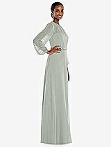 Side View Thumbnail - Willow Green Strapless Chiffon Maxi Dress with Puff Sleeve Blouson Overlay 