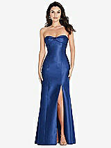 Front View Thumbnail - Classic Blue Bow Cuff Strapless Princess Waist Trumpet Gown