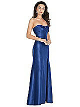 Side View Thumbnail - Classic Blue Bow Cuff Strapless Princess Waist Trumpet Gown