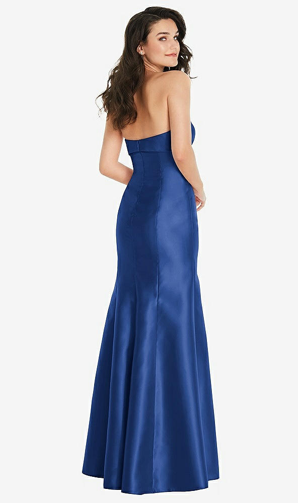 Back View - Classic Blue Bow Cuff Strapless Princess Waist Trumpet Gown