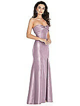 Side View Thumbnail - Suede Rose Bow Cuff Strapless Princess Waist Trumpet Gown