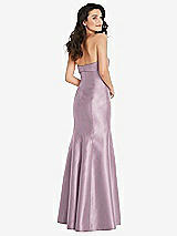 Rear View Thumbnail - Suede Rose Bow Cuff Strapless Princess Waist Trumpet Gown