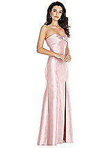 Side View Thumbnail - Ballet Pink Bow Cuff Strapless Princess Waist Trumpet Gown