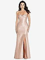 Front View Thumbnail - Cameo Bow Cuff Strapless Princess Waist Trumpet Gown