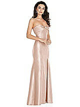 Side View Thumbnail - Cameo Bow Cuff Strapless Princess Waist Trumpet Gown