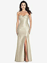 Front View Thumbnail - Champagne Bow Cuff Strapless Princess Waist Trumpet Gown