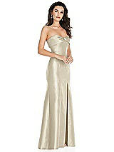 Side View Thumbnail - Champagne Bow Cuff Strapless Princess Waist Trumpet Gown