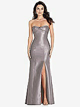 Front View Thumbnail - Cashmere Gray Bow Cuff Strapless Princess Waist Trumpet Gown