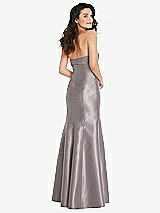 Rear View Thumbnail - Cashmere Gray Bow Cuff Strapless Princess Waist Trumpet Gown